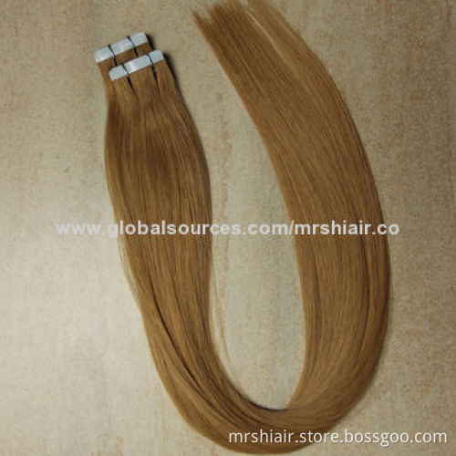 22-inch light brown Peruvian straight tape in hair